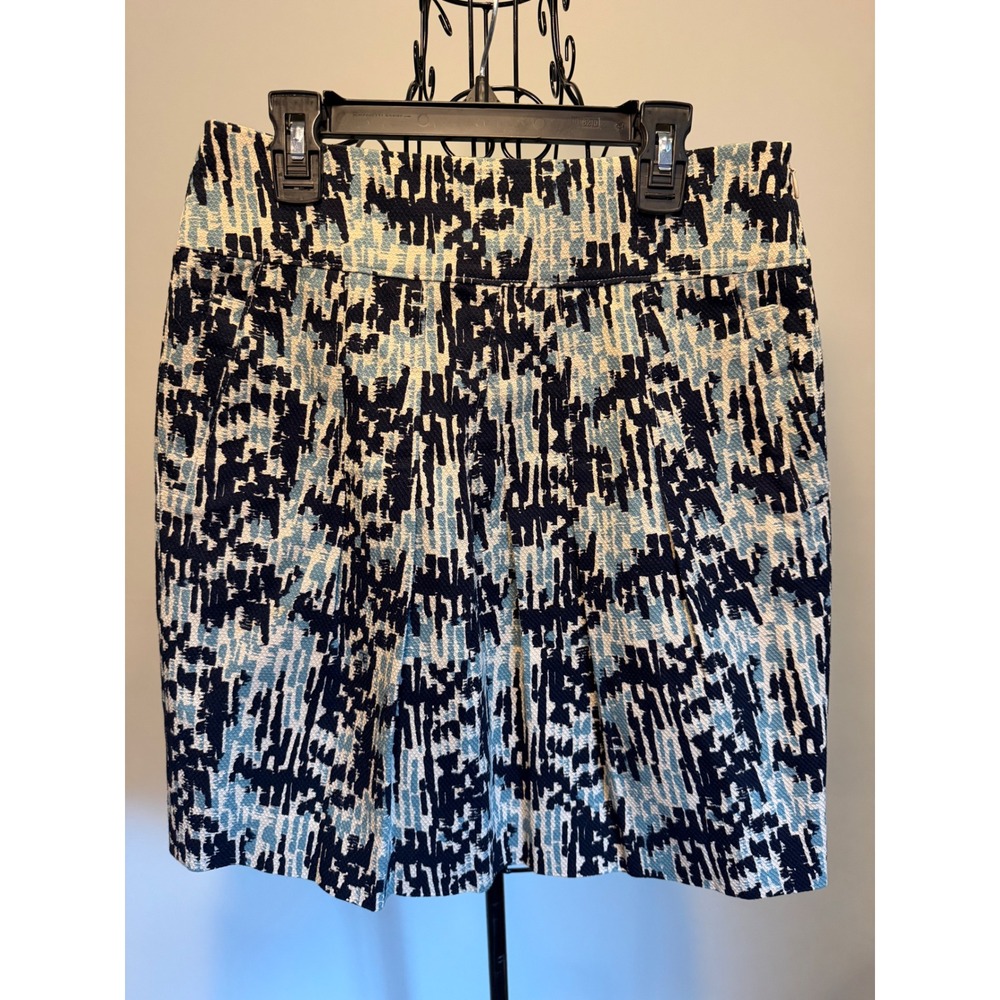 Ann‎ Taylor Blue Abstract Jacquard Mini Skirt Size 0 Cotton Blend Lined Pencil